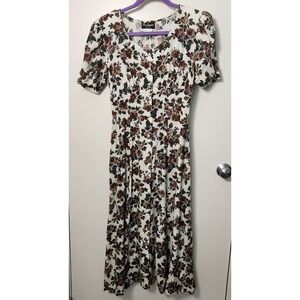 Vintage Be Smart Floral Dress‎ Jr Size 5/6 Small Pearl Button Front 80s Milkmaid